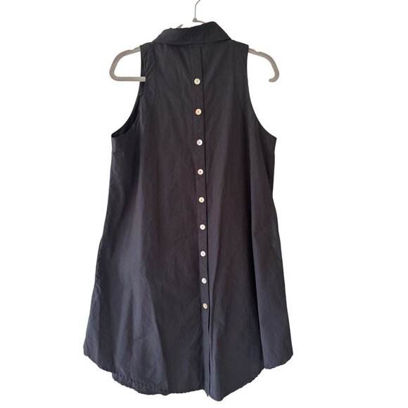 Finley Black Poplin Swing Shirt Dress Womens L Button Down Front Sleeveless - Picture 3 of 11